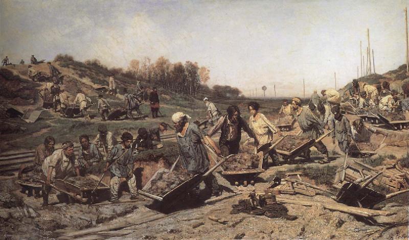 Konstantin Savitsky Repairing the railway Spain oil painting art